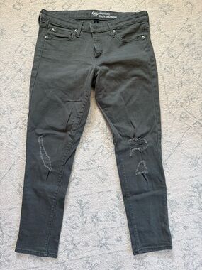 GAP Girlfriend Army Green Skinny Jeans with Distressed Knees
